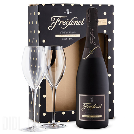 Freixenet Cordon Negro Brut Cava 2 Glasses Gift Set 750ml