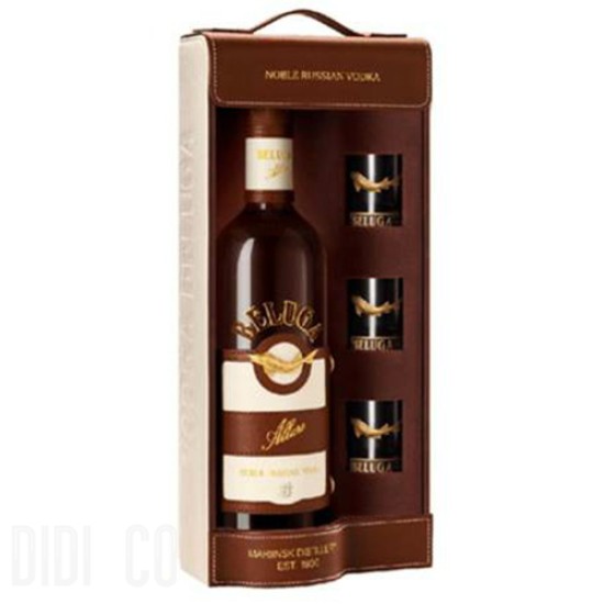 Vodka Beluga Allure Leather Gift Set with 3 glasses 700ml